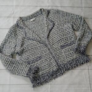 Sioni Gray and Blue Boucle Textured Cardigan